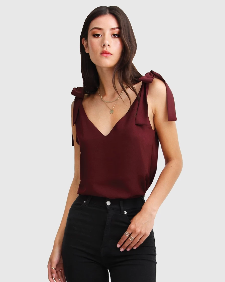 Belle & Bloom Women's Feel For You Burgundy V-Neck Top