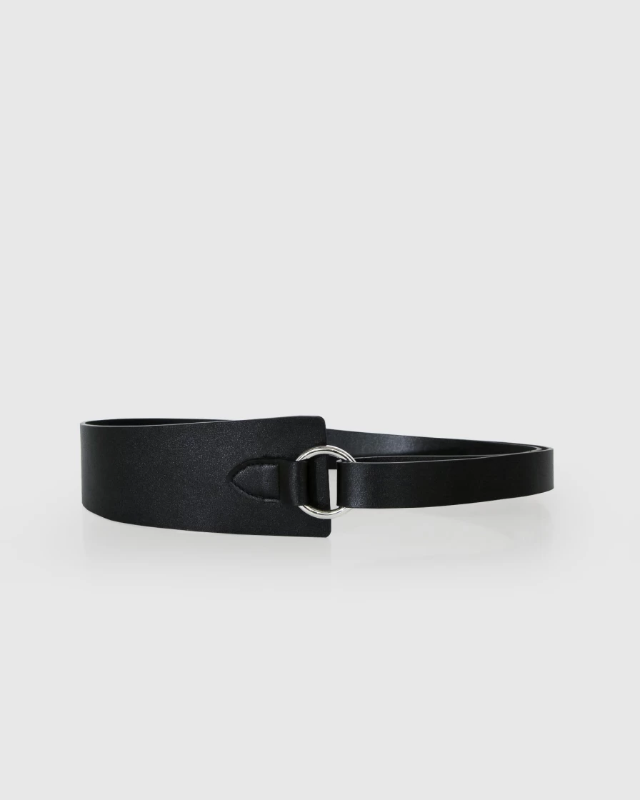 Belle & Bloom Women's Black Leather Belt - New Divide Style for Everyday Wear
