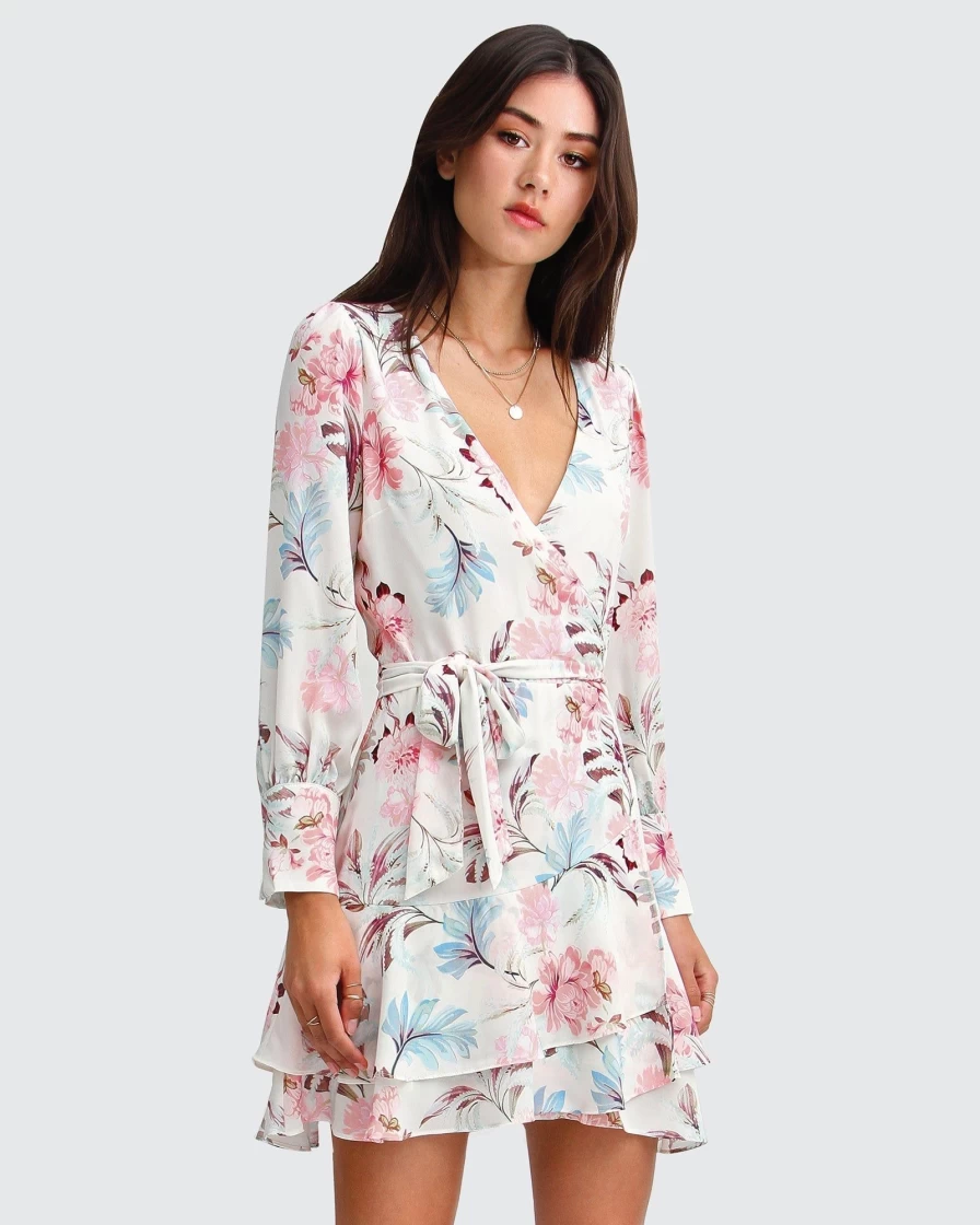 Belle & Bloom Women's Cream Mini Wrap Dress - A Night With You Final Sale