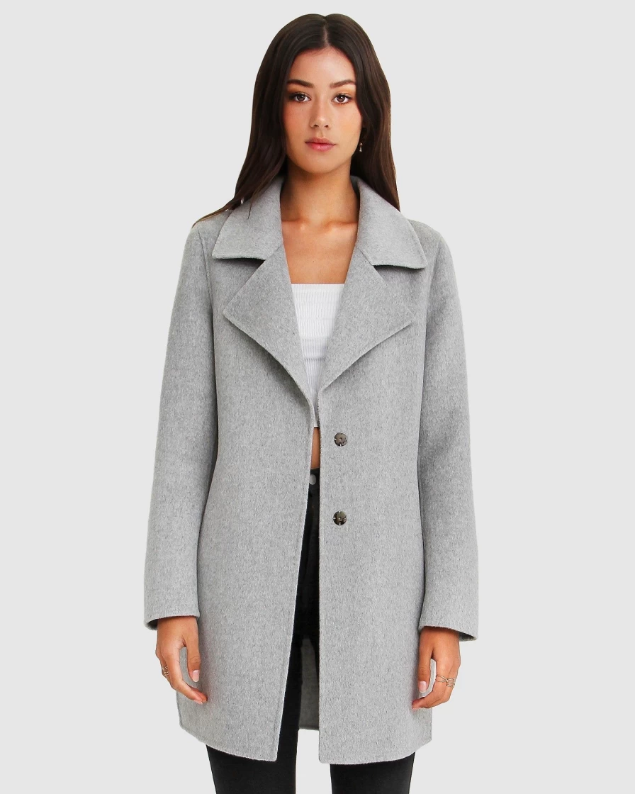 Belle & Bloom Women's Grey Marle Oversized Wool Blend Boyfriend Jacket - New Fit Cozy Outerwear