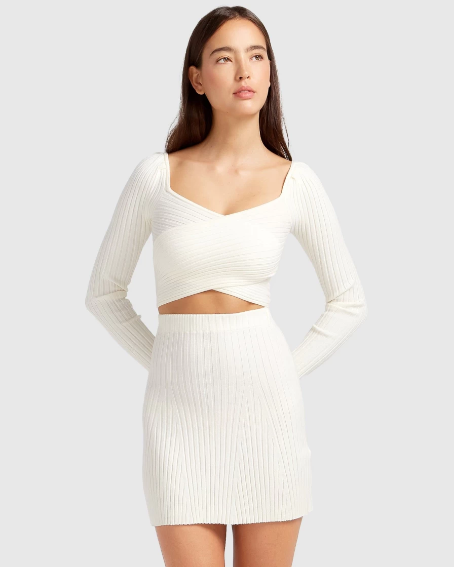 Belle & Bloom Women's Cream Knit Mini Skirt - Soft & Stylish