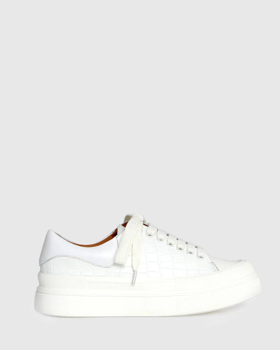 Belle & Bloom Women's Just A Dream White Croc Leather Sneakers - Comfortable & Stylish