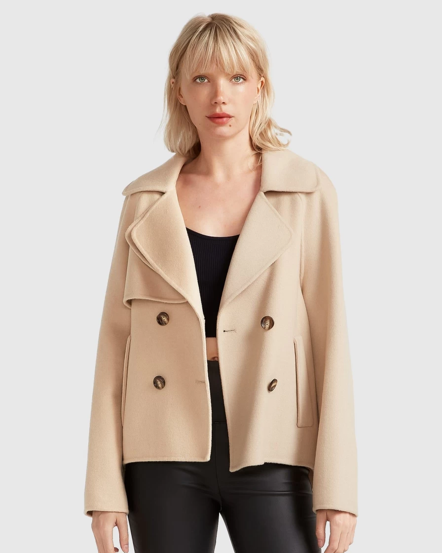 Belle & Bloom Women's I'M Yours Pale Oat Wool Blend Peacoat - Classic Winter Coat