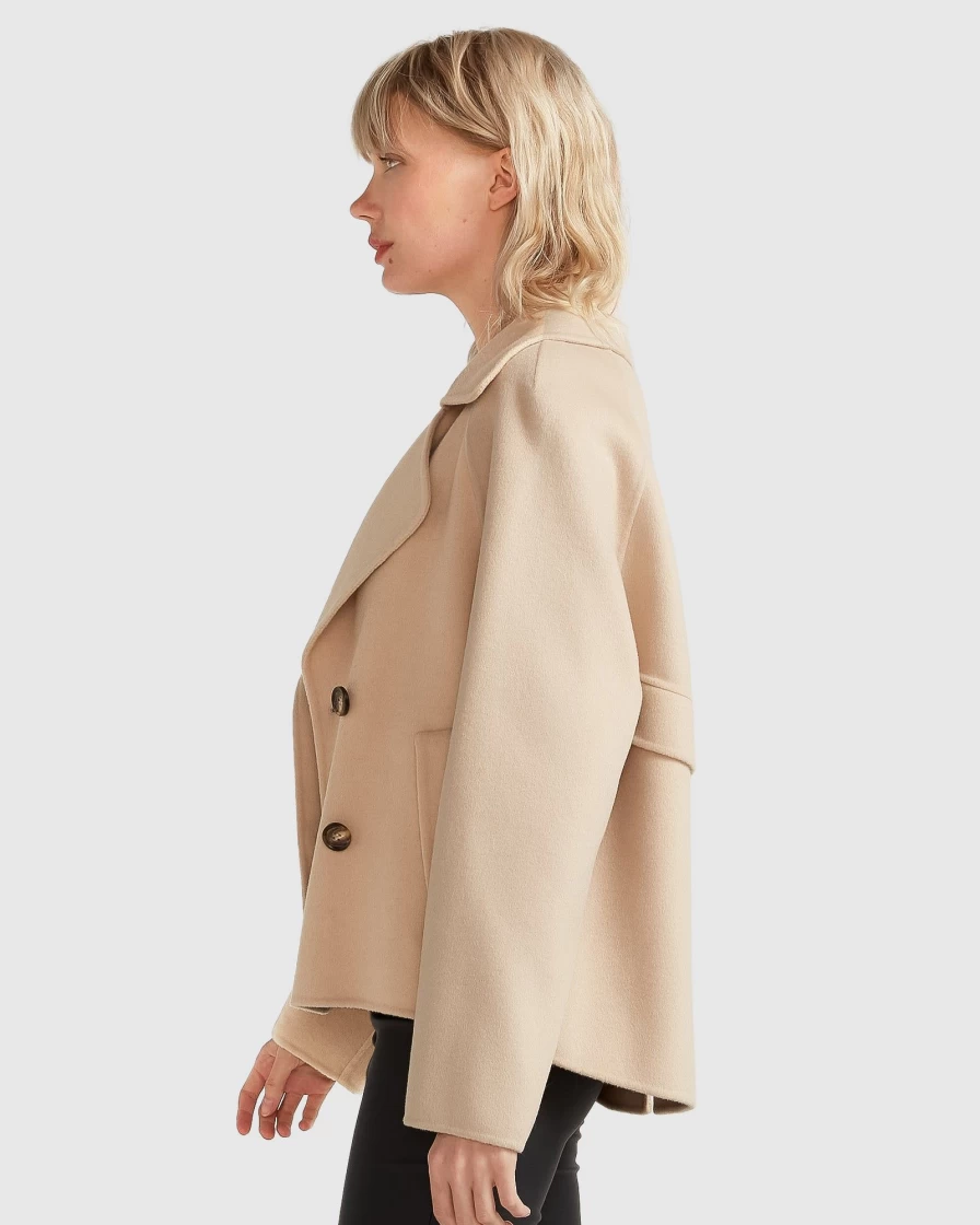 Belle & Bloom Women's I'M Yours Pale Oat Wool Blend Peacoat Coat