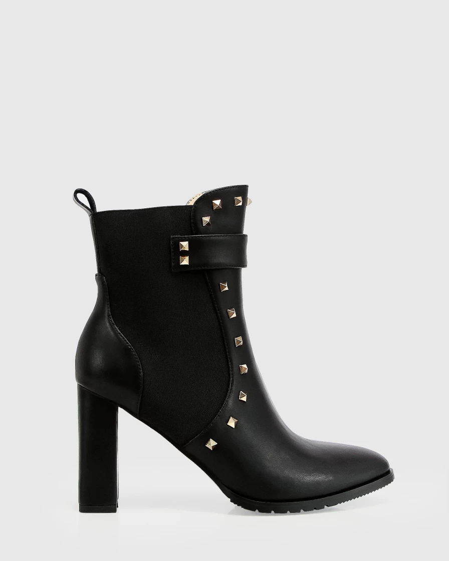 Belle & Bloom Women's Fast Lane Studded Black Boots - Edgy Fashion Footwear