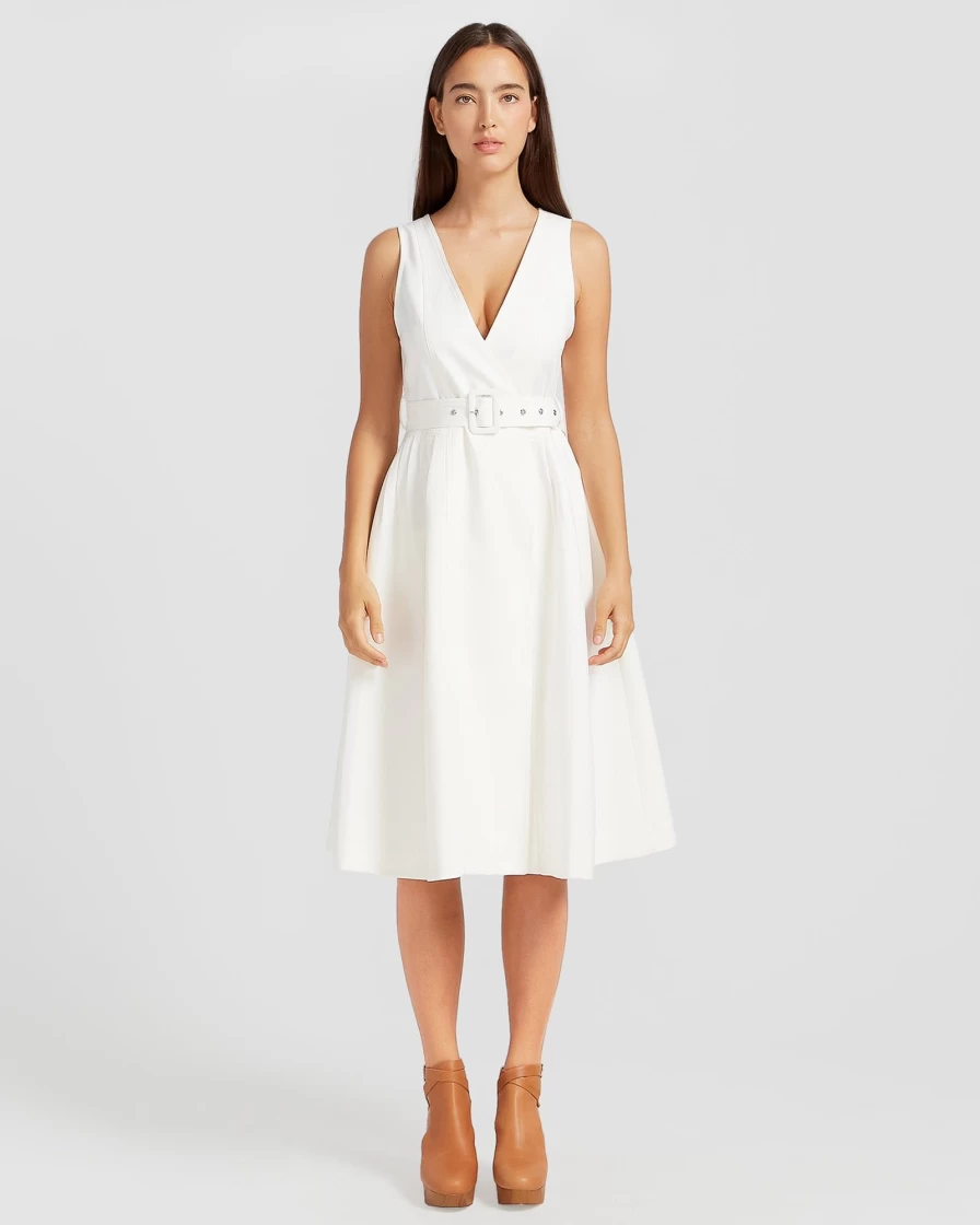 Belle & Bloom Women's Miss Independence Off-White Midi Dress - Elegant Casual Summer Outfit