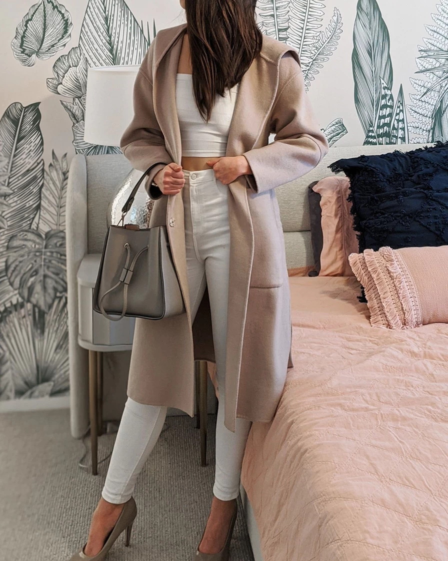 Belle & Bloom Women's Sand Wool Blend Oversized Coat - Walk This Way Style