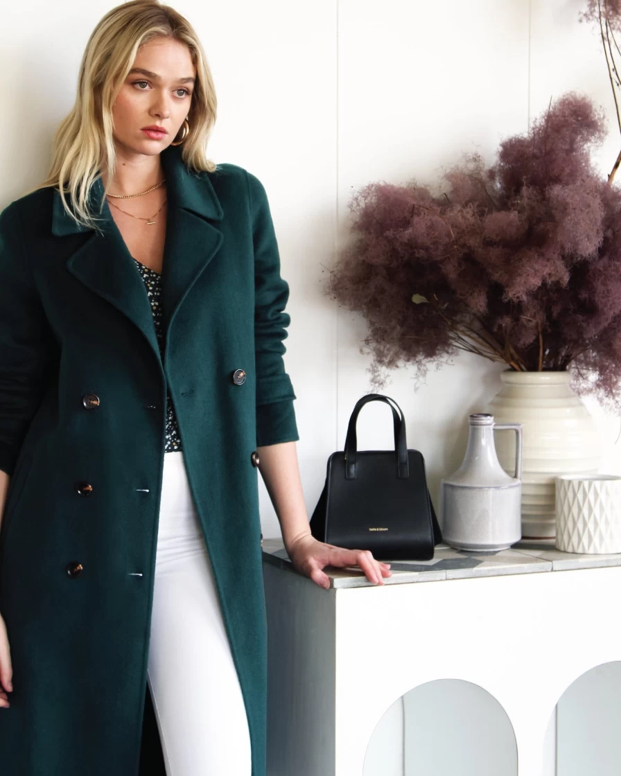 Belle & Bloom Women's Dark Green Front Runner Belted Trench Coat