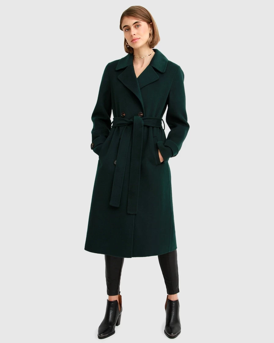 Belle & Bloom Women's Dark Green Front Runner Belted Trench Coat