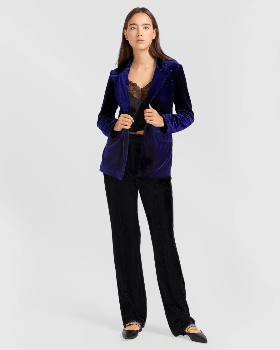 Belle & Bloom Women's Royal Blue Eternity Velvet Blazer - Luxurious Formal Jacket