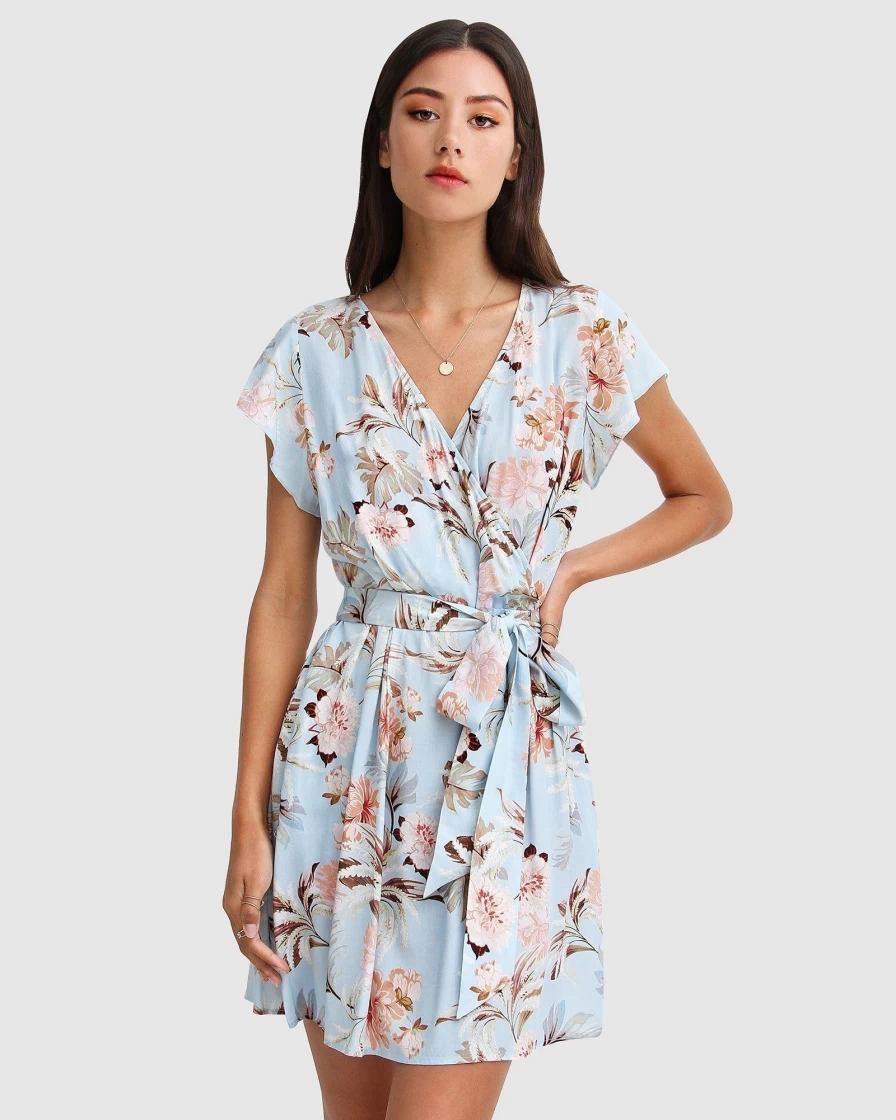 Belle & Bloom Women's Light Blue I'M The Star Wrap Dress - Flowy & Elegant Design