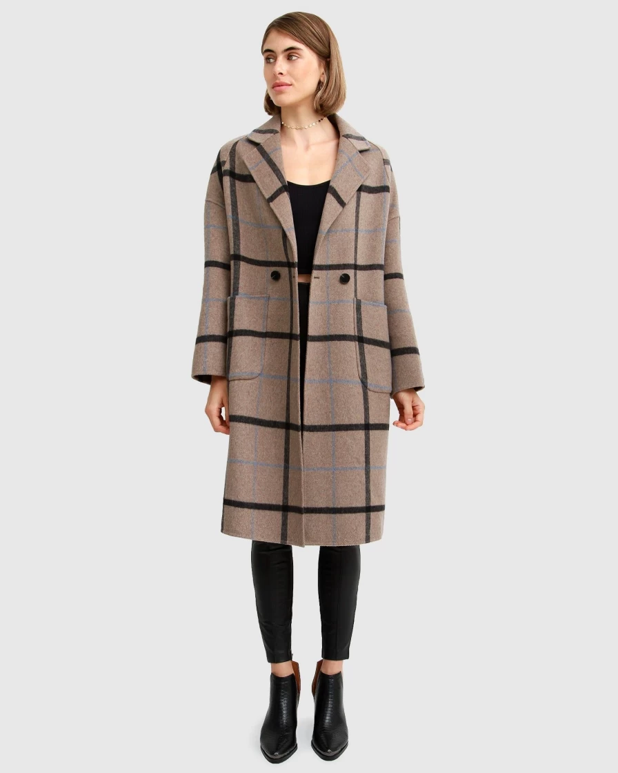 Belle & Bloom Women's Sand Double-Breasted Wool Blend Coat - Elegant Winter Outerwear