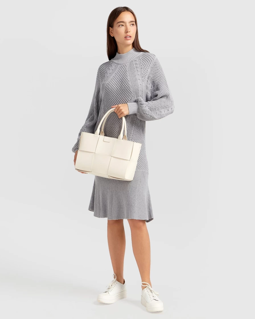 Belle & Bloom Women's Grey Love Letter Knit Dress - Soft Casual Elegant Sweater Dress