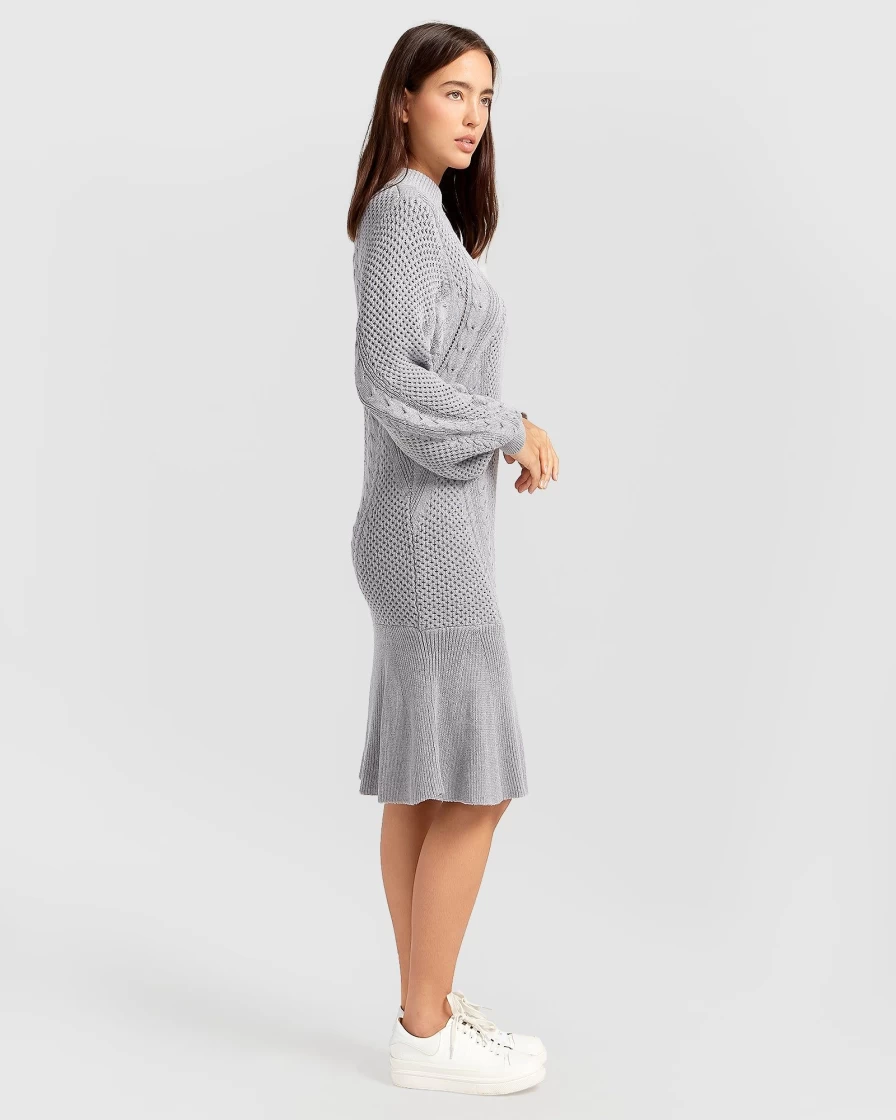 Belle & Bloom Women's Grey Love Letter Knit Dress - Soft Casual Elegant Sweater Dress