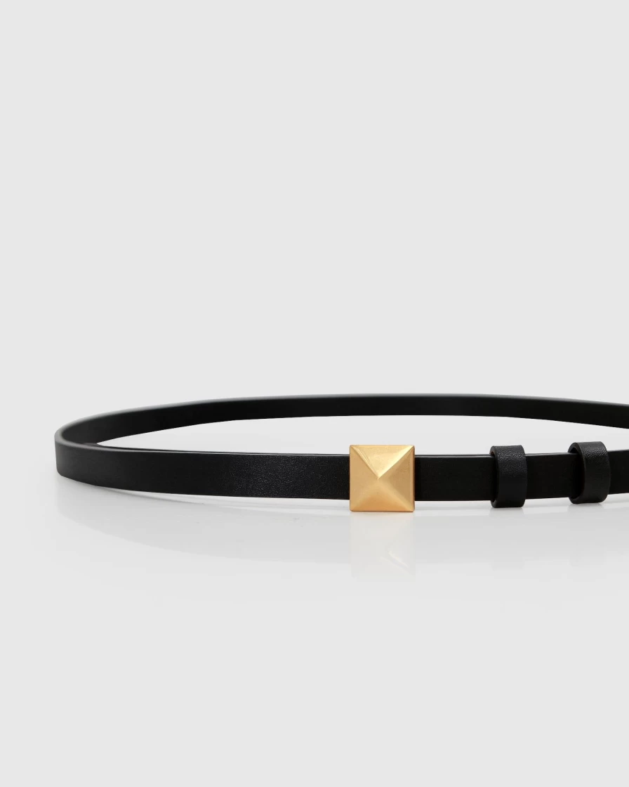 Belle & Bloom Women's Cleopatra Pyramid Stud Black Leather Belt for Women Fashion