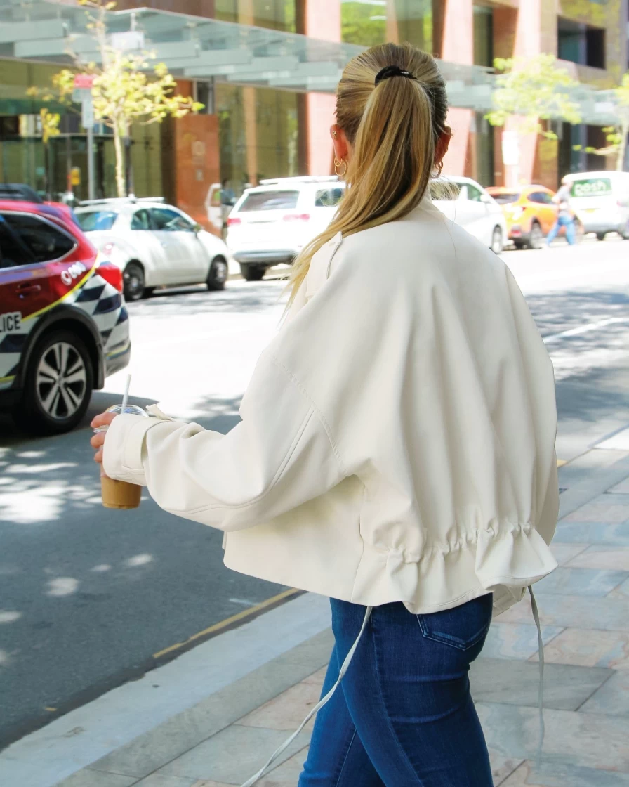 Belle & Bloom Women's Cream Draped Faux Leather Jacket - Reload Style