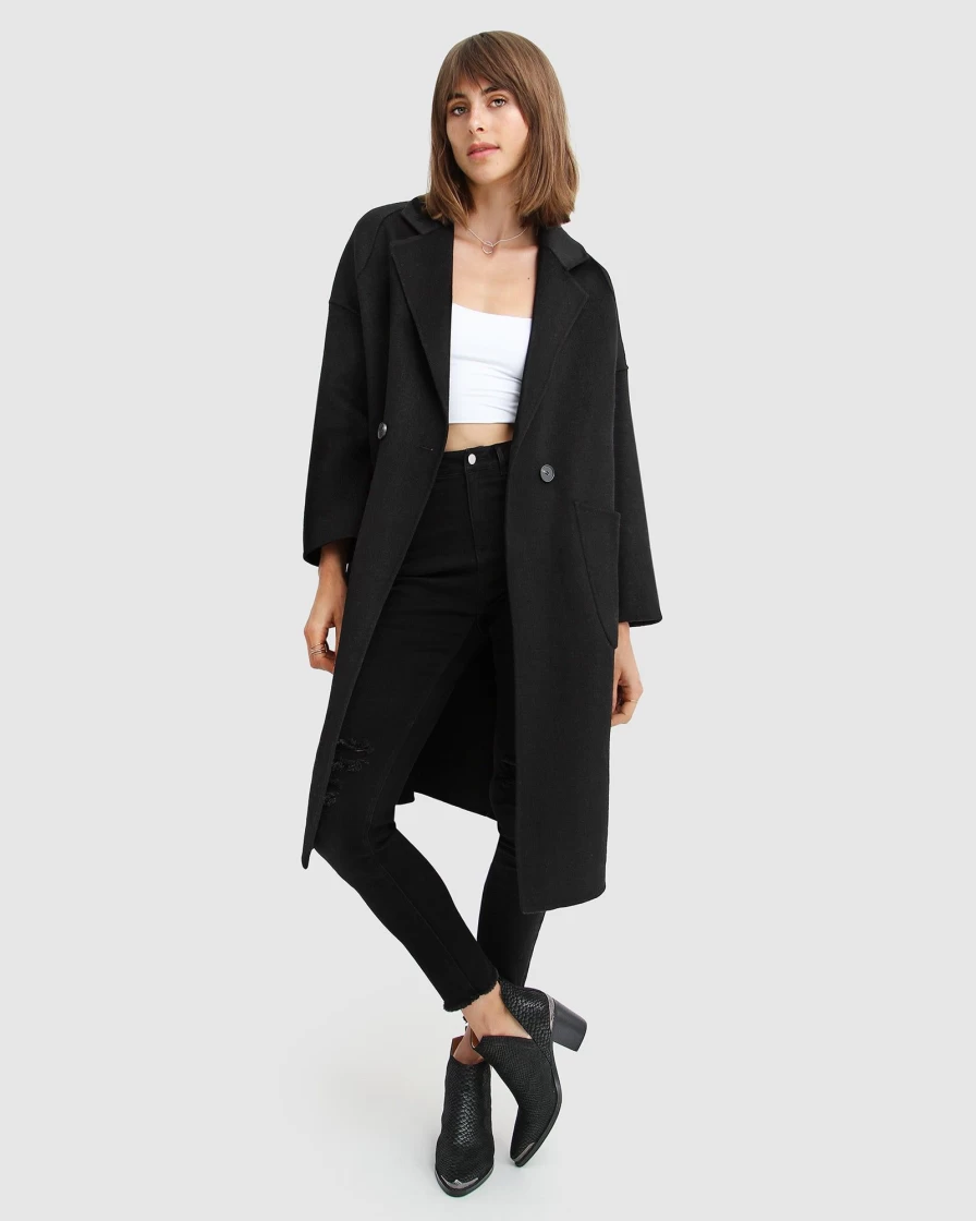 Belle & Bloom Women's Double-Breasted Wool Blend Coat - Black