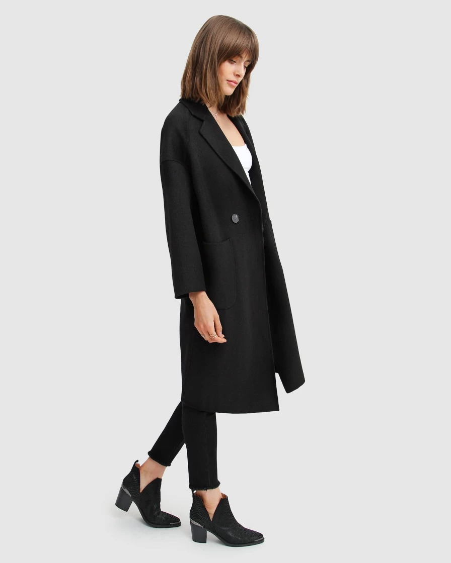Belle & Bloom Women's Double-Breasted Wool Blend Coat - Black