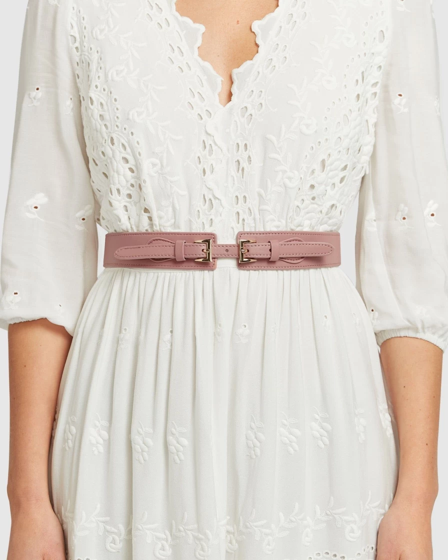 Belle & Bloom Women's Blush London Fog Leather Waist Belt - Stylish & Elegant