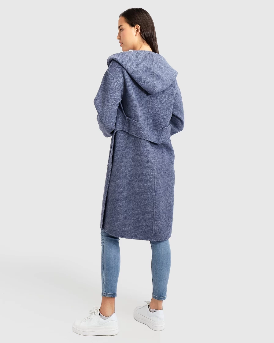 Belle & Bloom Women's Navy Micro Check Wool Blend Oversized Coat - Walk This Way Style