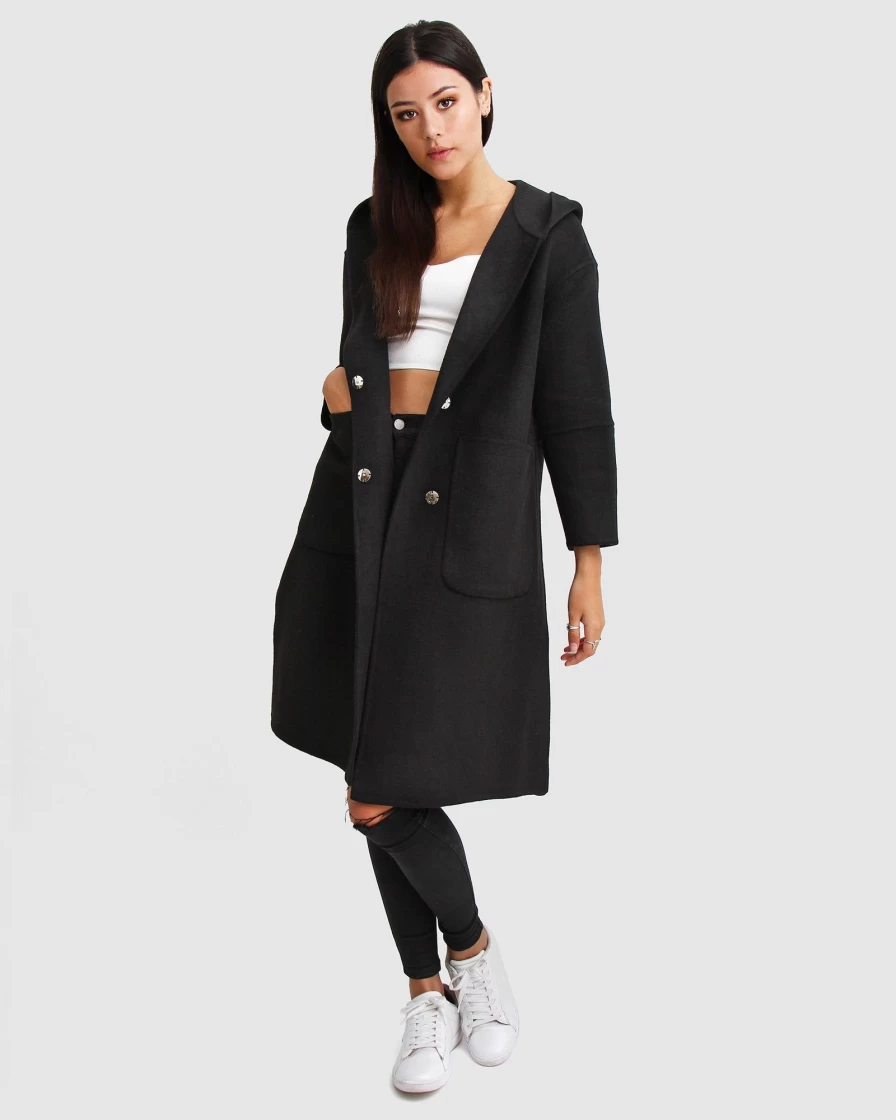 Belle & Bloom Women's Black Wool Blend Oversized Coat - Walk This Way Style