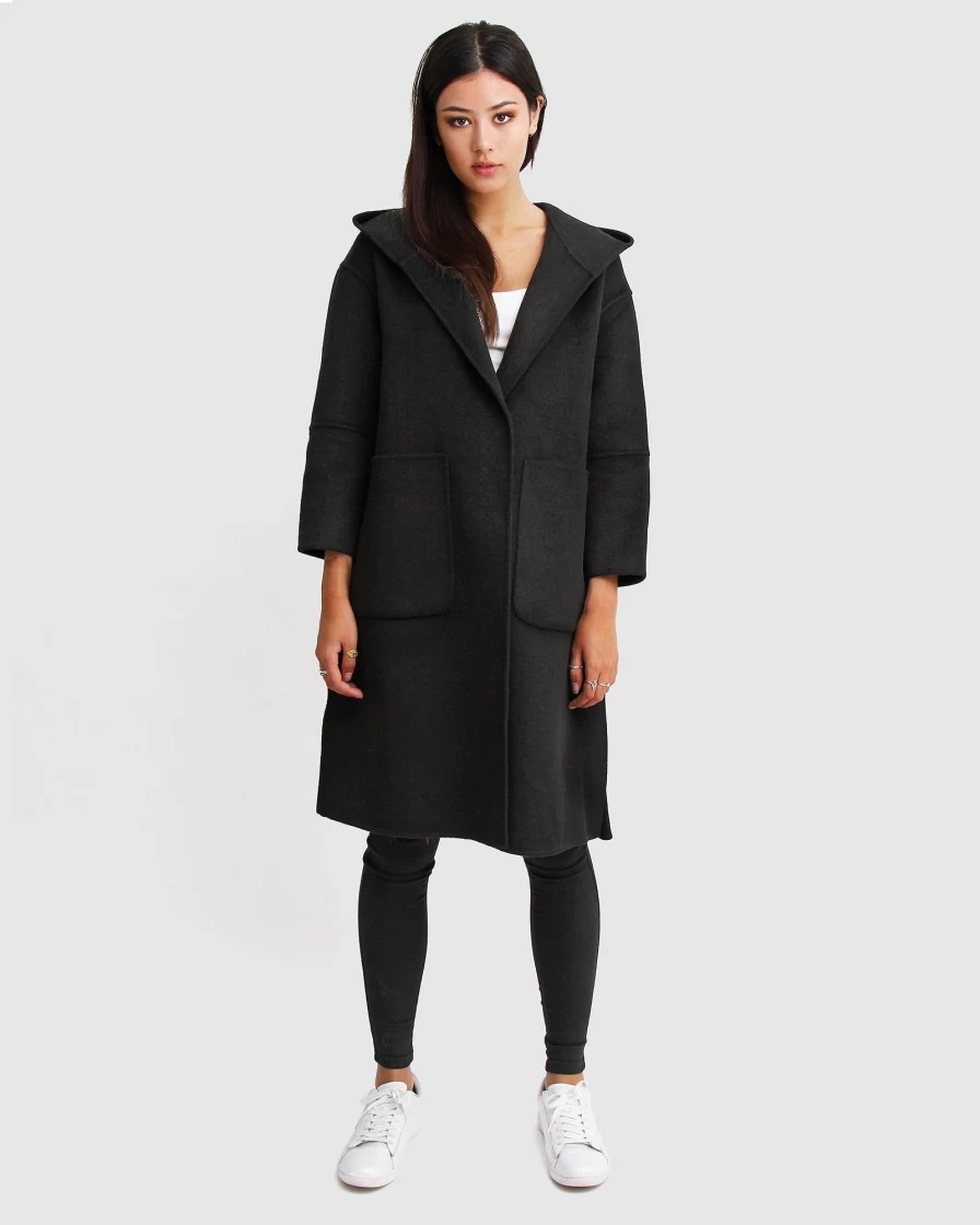Belle & Bloom Women's Black Wool Blend Oversized Coat - Walk This Way Style