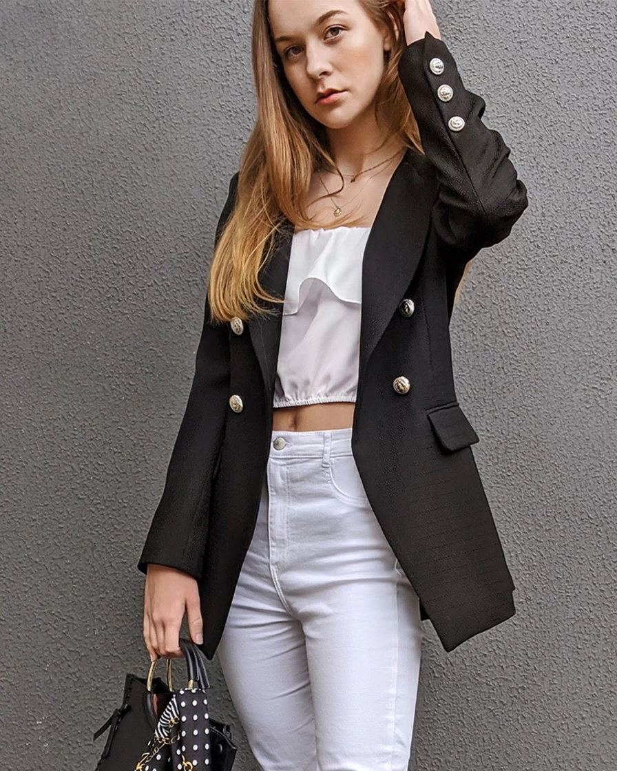Belle & Bloom Women's Princess Polina Textured Weave Blazer - Black Formal Jacket for Women