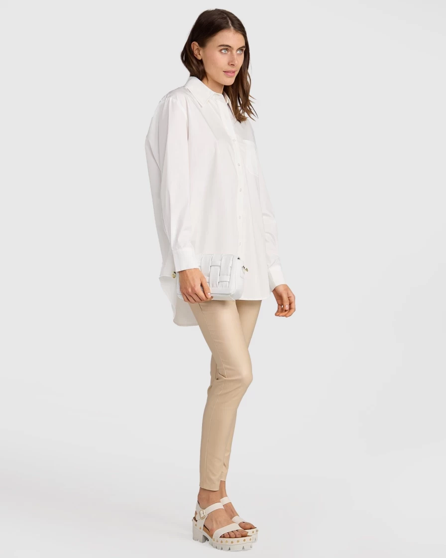 Belle & Bloom Women's My Girl Oversized Shirt - White Casual Long Sleeve Top