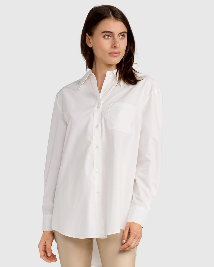 Belle & Bloom Women's My Girl Oversized Shirt - White Casual Long Sleeve Top