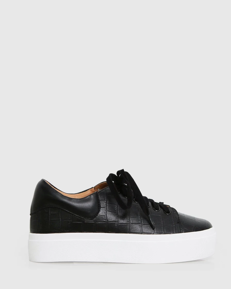 Belle & Bloom Women's Just A Dream Black Croc Leather Sneakers