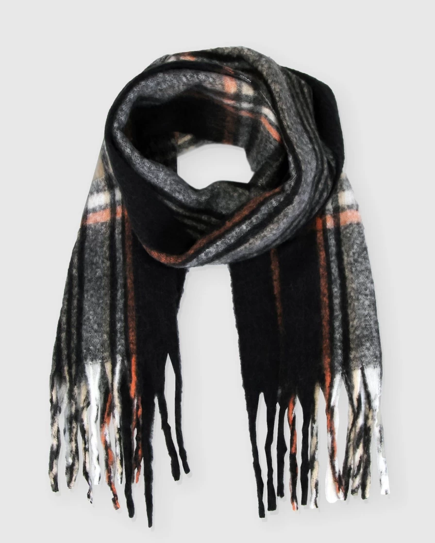 Belle & Bloom Women's Meridian Brushed Plaid Scarf - Black Winter Fashion Accessory