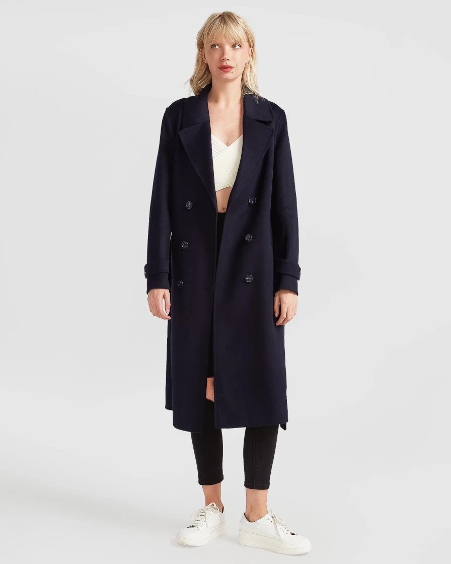 Belle & Bloom Women's Front Runner Belted Trench Coat in Navy - Stylish Waterproof Outerwear