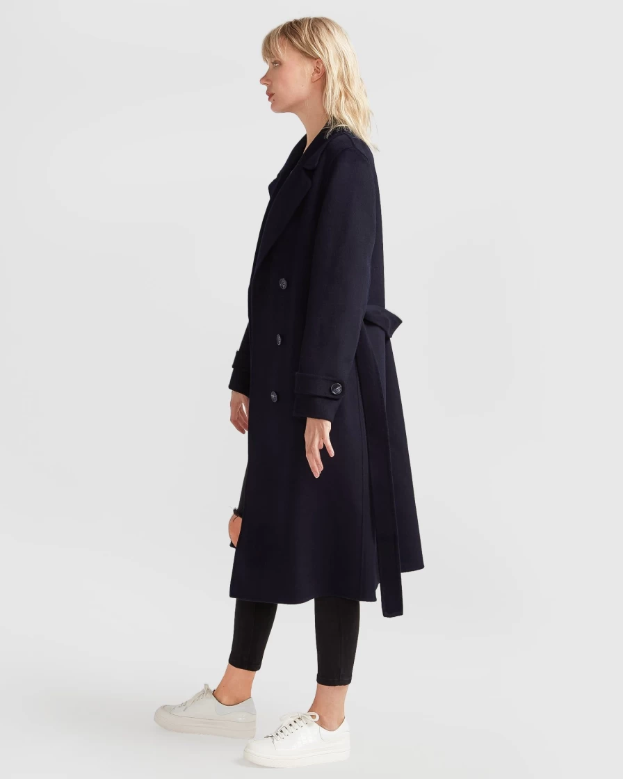 Belle & Bloom Women's Front Runner Belted Trench Coat in Navy - Stylish Waterproof Outerwear
