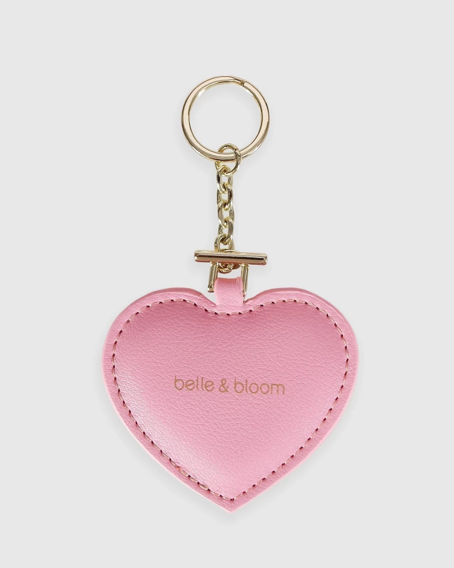 Belle & Bloom Pink Leather Heart Keyring for Women - Stolen Heart Keychain Gift