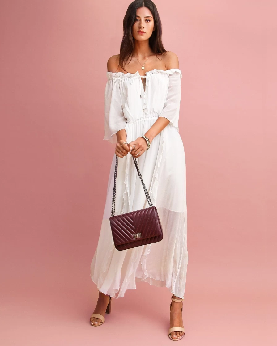 Belle & Bloom Women's Amour Amour White Ruffled Midi Dress - Elegant Floral Design