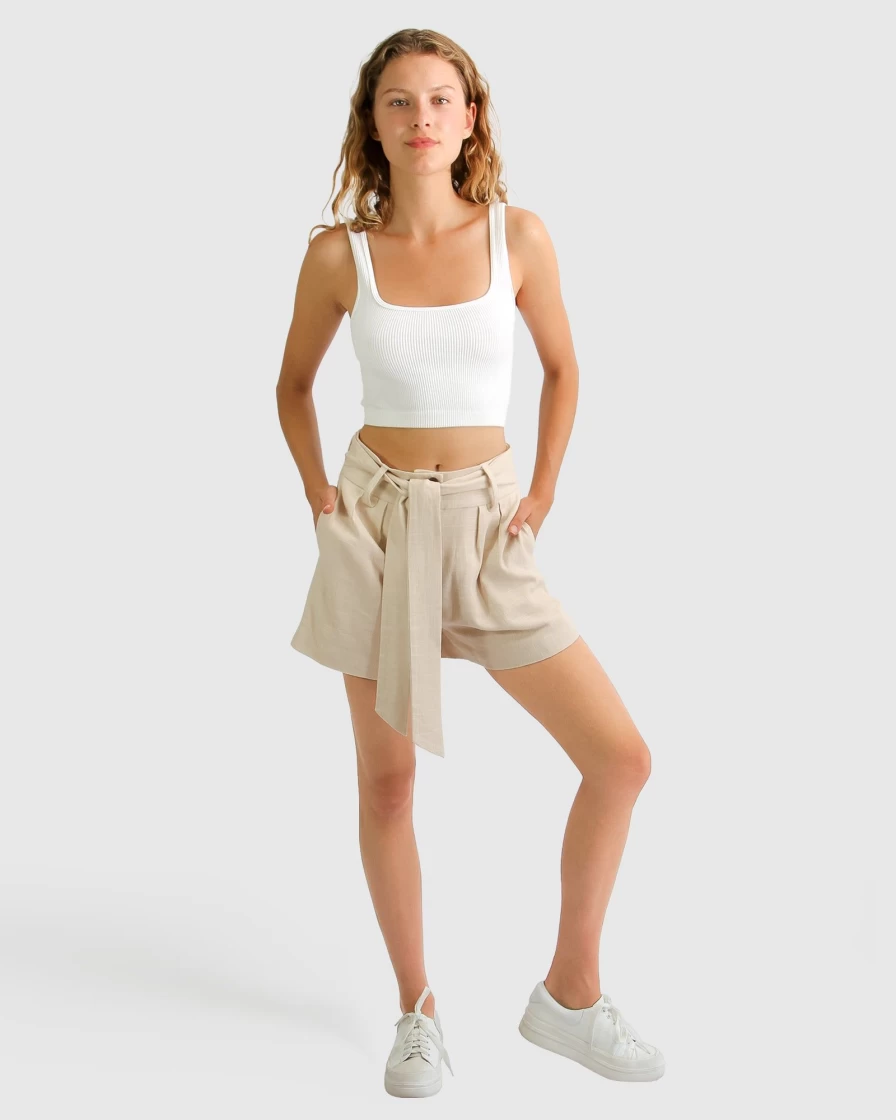 Belle & Bloom Women's Limitless High-Waisted Belted Shorts in Natural - Comfortable & Stylish