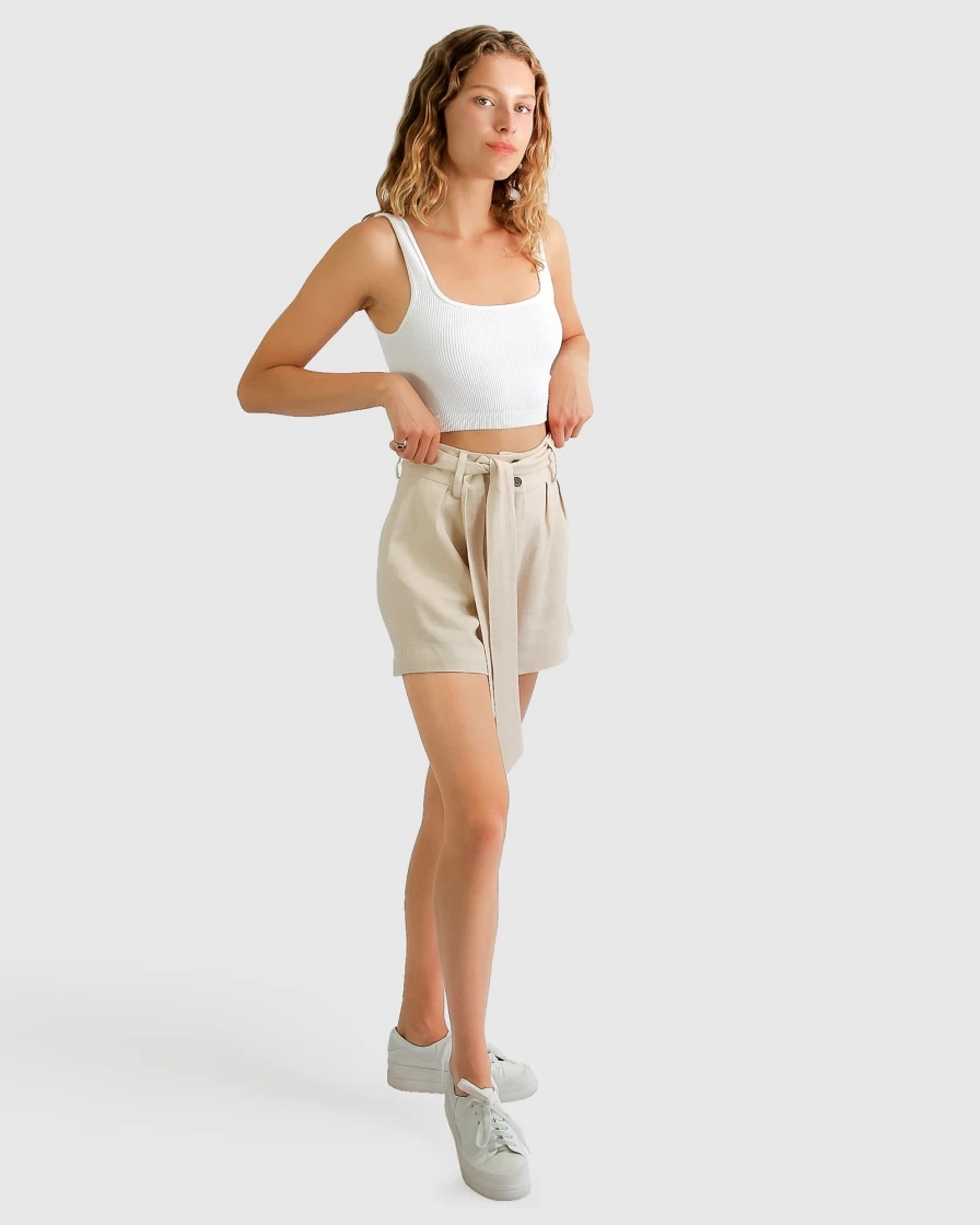 Belle & Bloom Women's Limitless High-Waisted Belted Shorts in Natural - Comfortable & Stylish