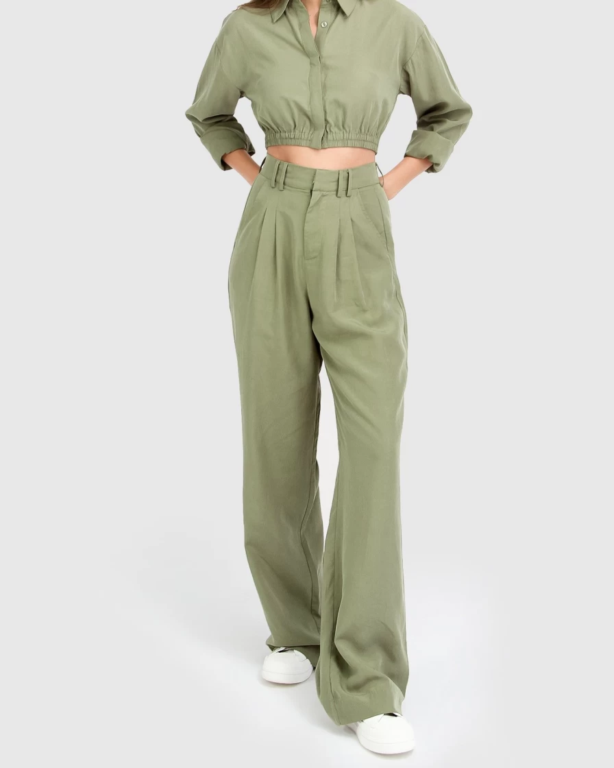 Belle & Bloom Women's Army Green Wide Leg Pants - State Of Play Style