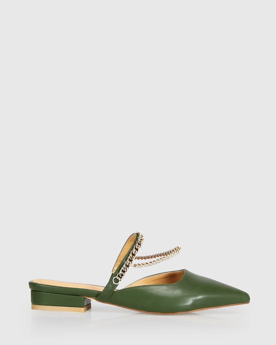 Belle & Bloom Women's On The Go Khaki Leather Flat Shoes for Comfort & Style
