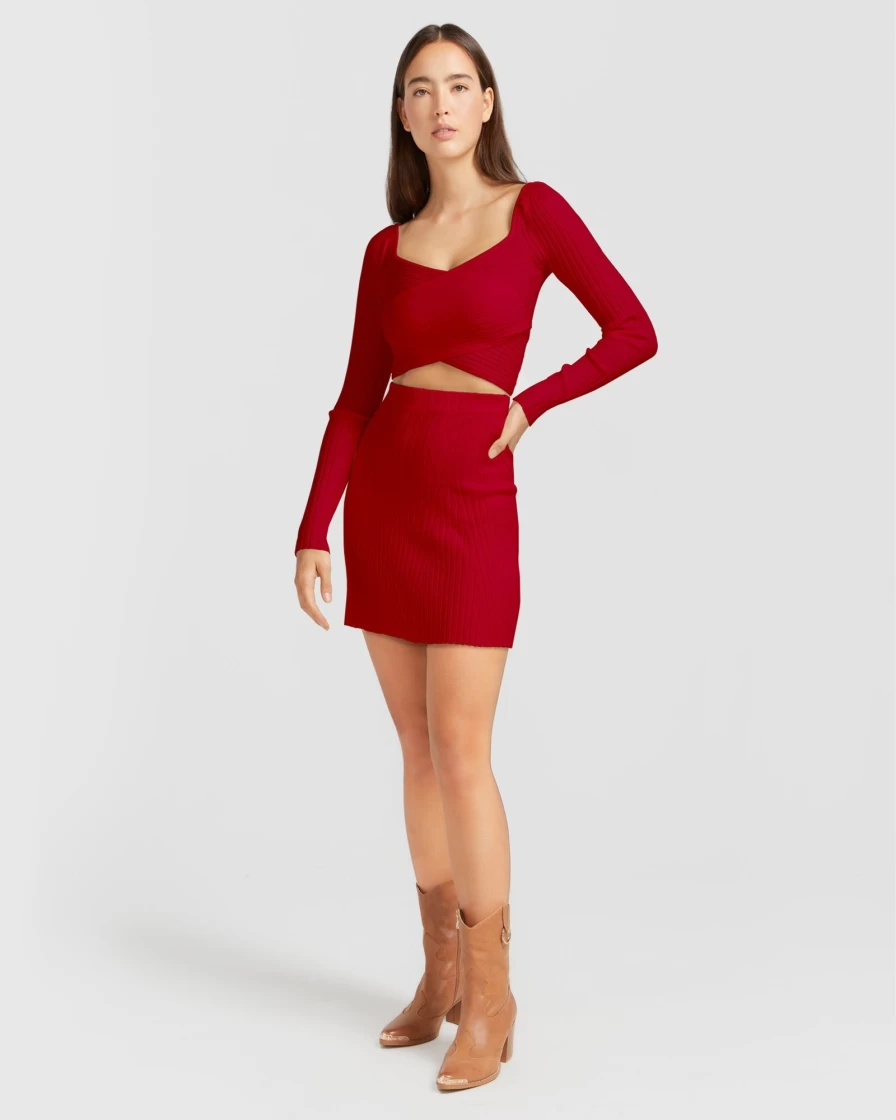 Belle & Bloom Women's Red Knit Mini Skirt - C'Est Belle Style