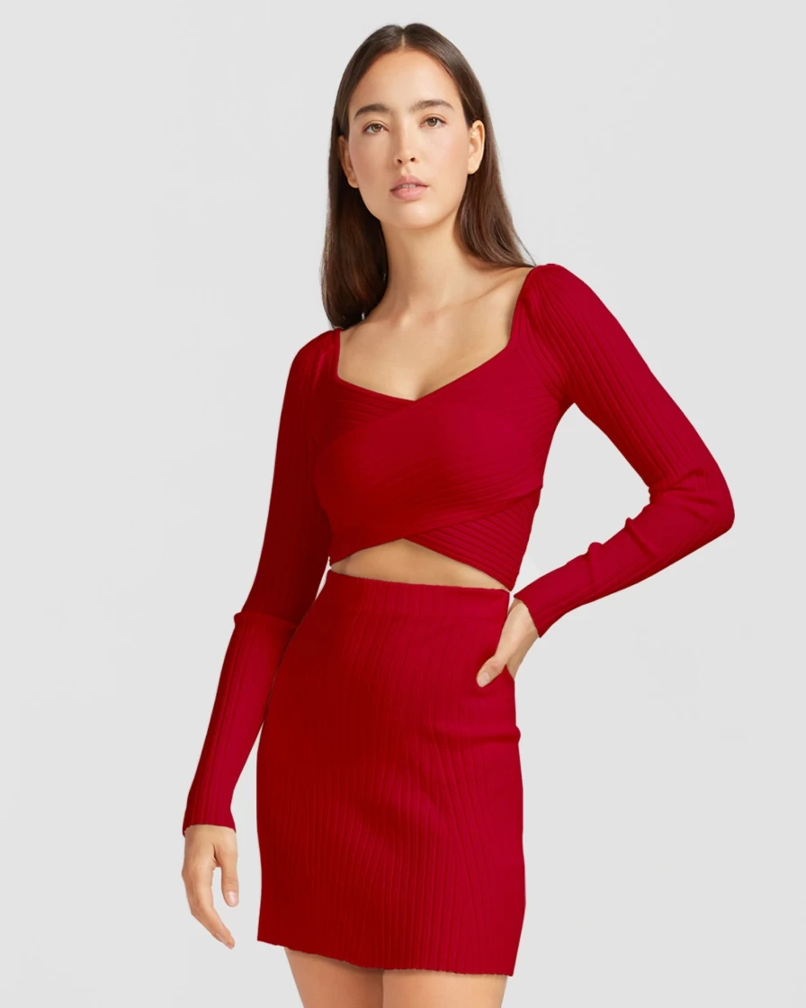 Belle & Bloom Women's Red Knit Mini Skirt - C'Est Belle Style