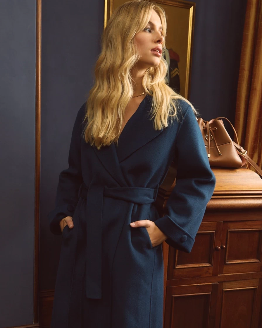 Belle & Bloom Women's Stay Wild Oversized Wool Coat in Dark Teal - Warm Winter Long Coat