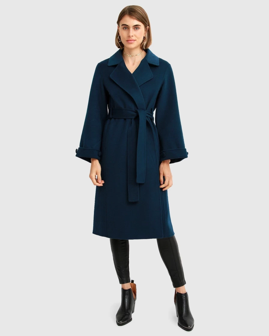 Belle & Bloom Women's Stay Wild Oversized Wool Coat in Dark Teal - Warm Winter Long Coat