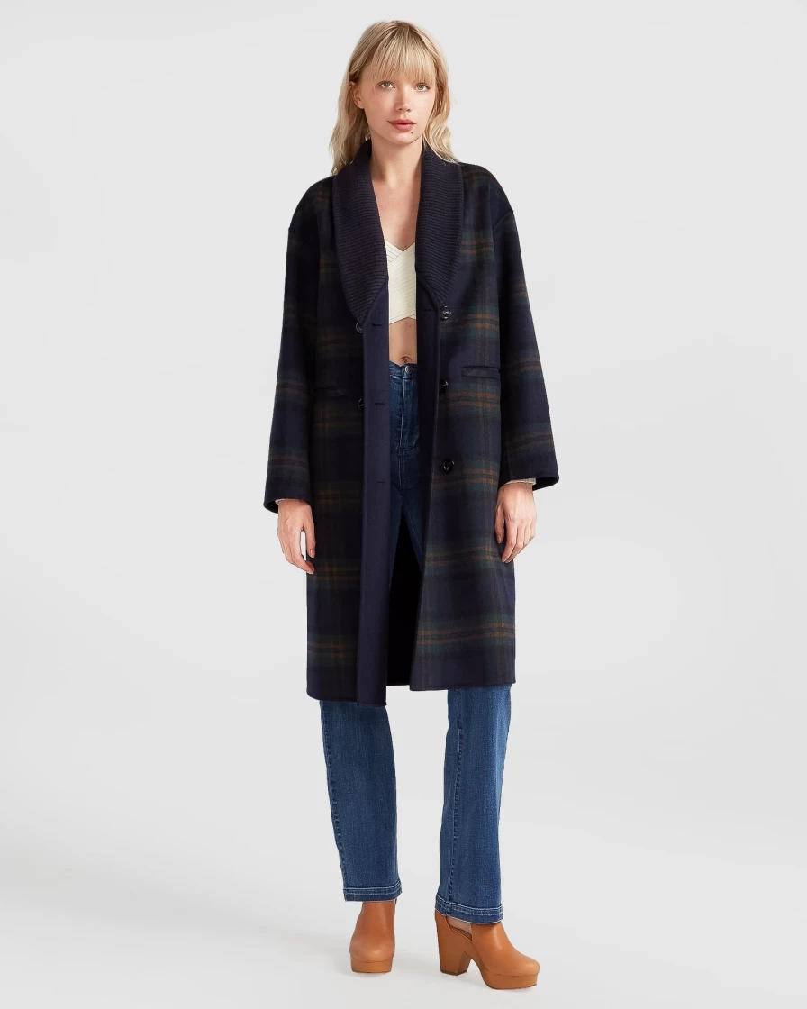 Belle & Bloom Women's French Navy Empire State Collared Coat - Elegant Trench Coat