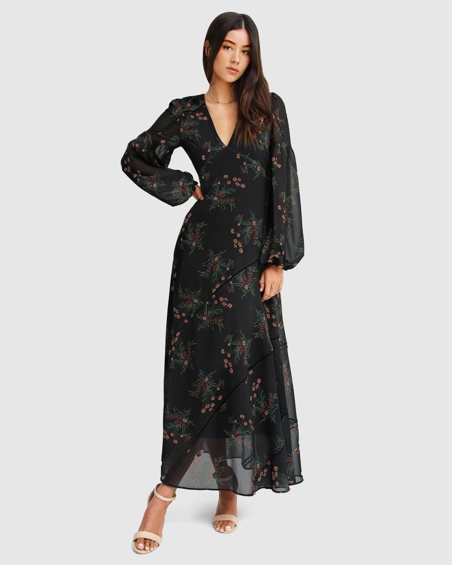 Belle & Bloom Women's In Your Dreams Black Maxi Dress - Elegant Long Flowy Evening Gown