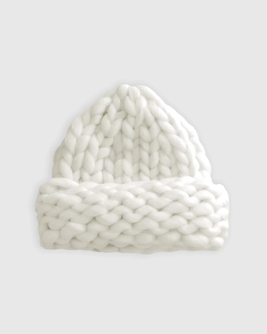 Belle & Bloom Women's Off-White Snowflake Hand Knitted Beanie - Winter Crochet Hat