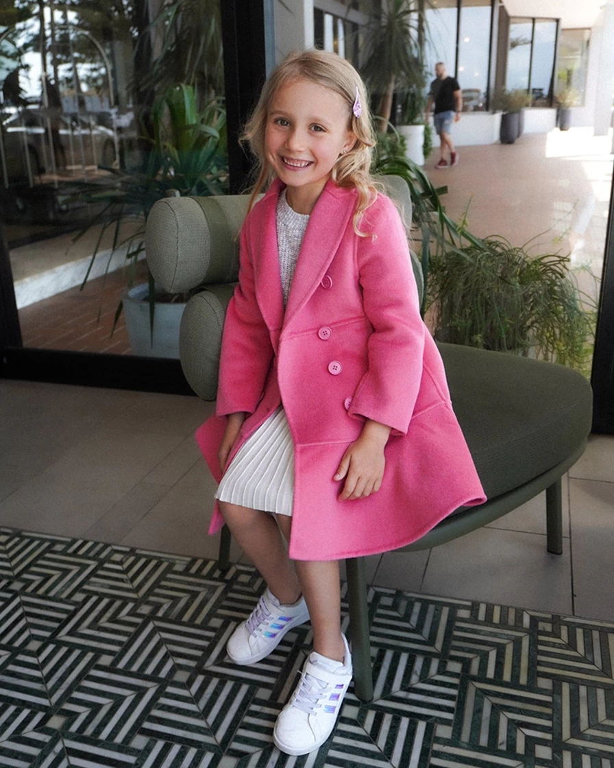 Belle & Bloom Girls' Pink Wool Blend Fitted Coat - Good Manners Style