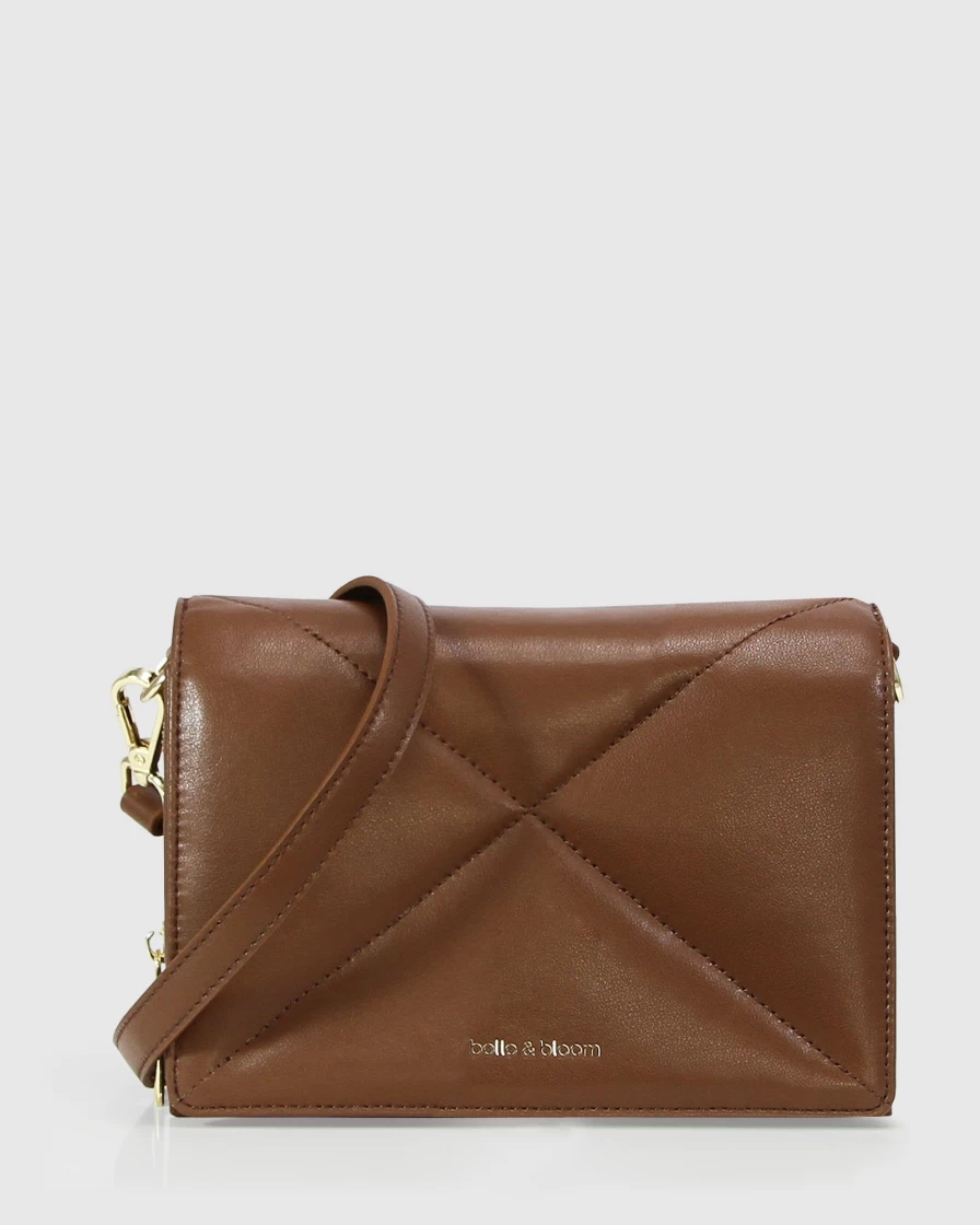 Belle & Bloom Women's Camel Leather Crossbody Bag - Moonlit Drive Style for Everyday Elegance