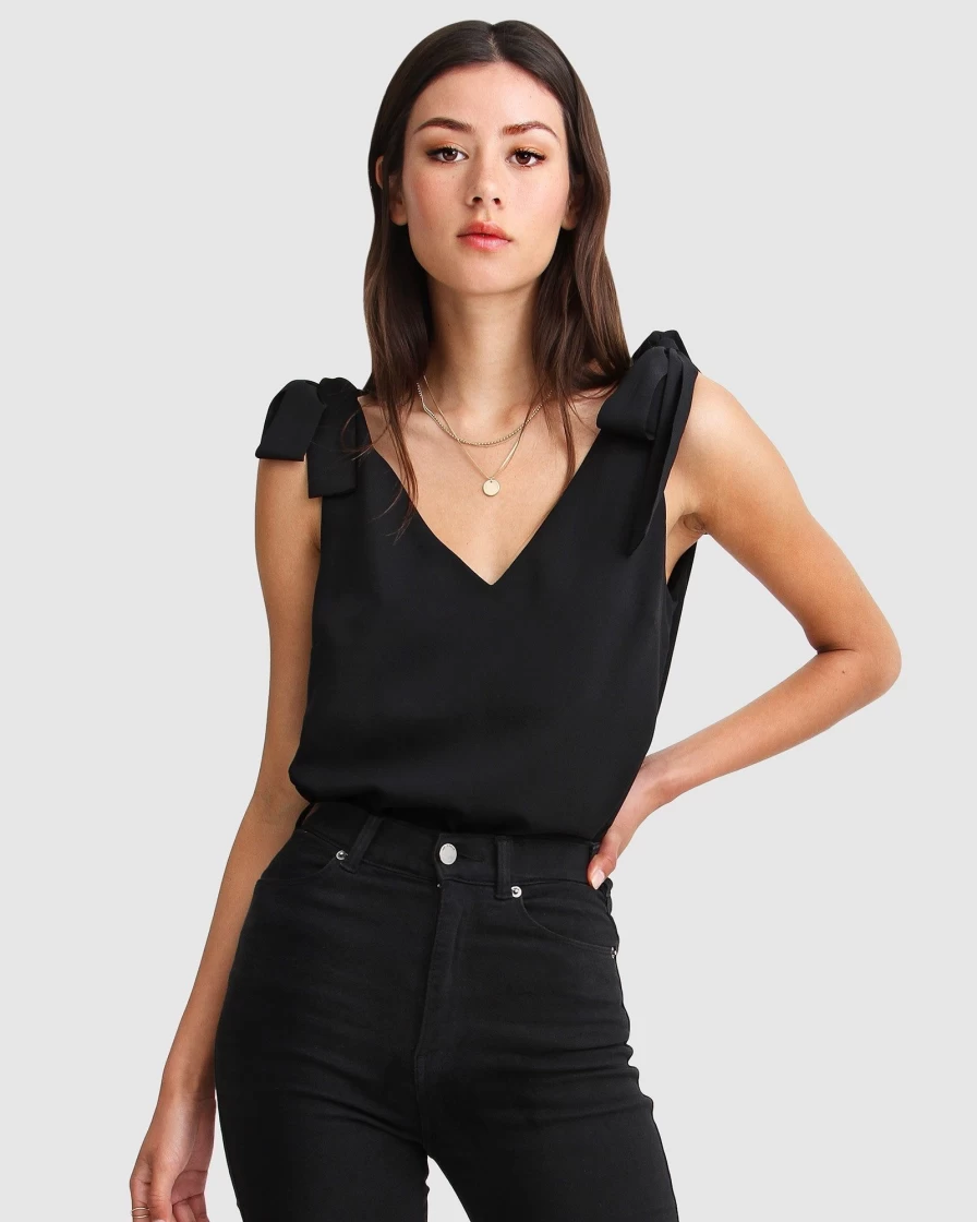 Belle & Bloom Women's Feel For You V-Neck Top - Black Elegant Casual Blouse