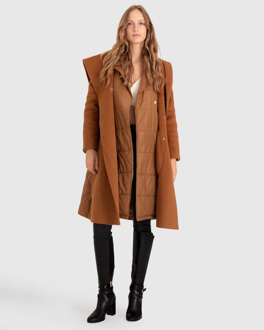 Belle & Bloom Women's Walk Me Home Convertible Camel Coat - Versatile Outerwear